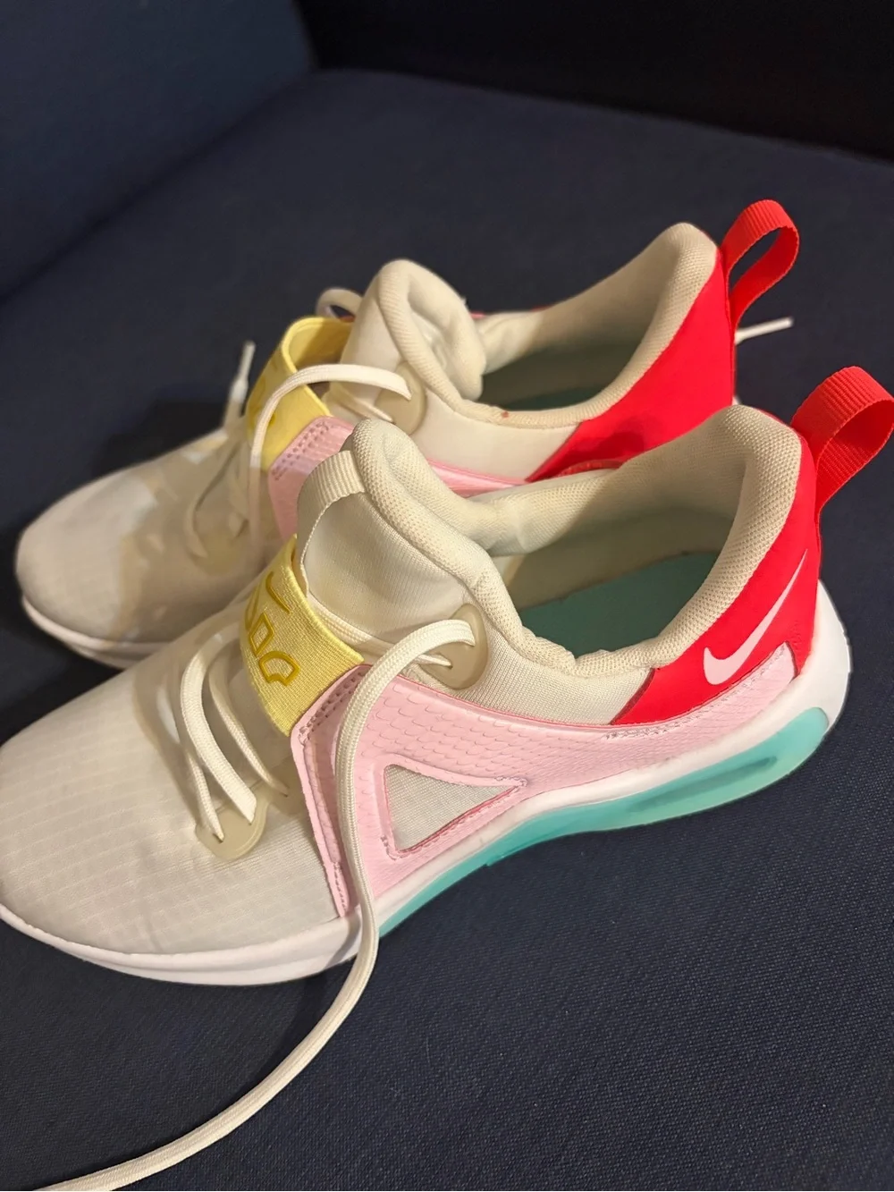 Nike airmax White Sneakers with Pink, Red, Yellow & Teal Accents - Picture 3 of 4